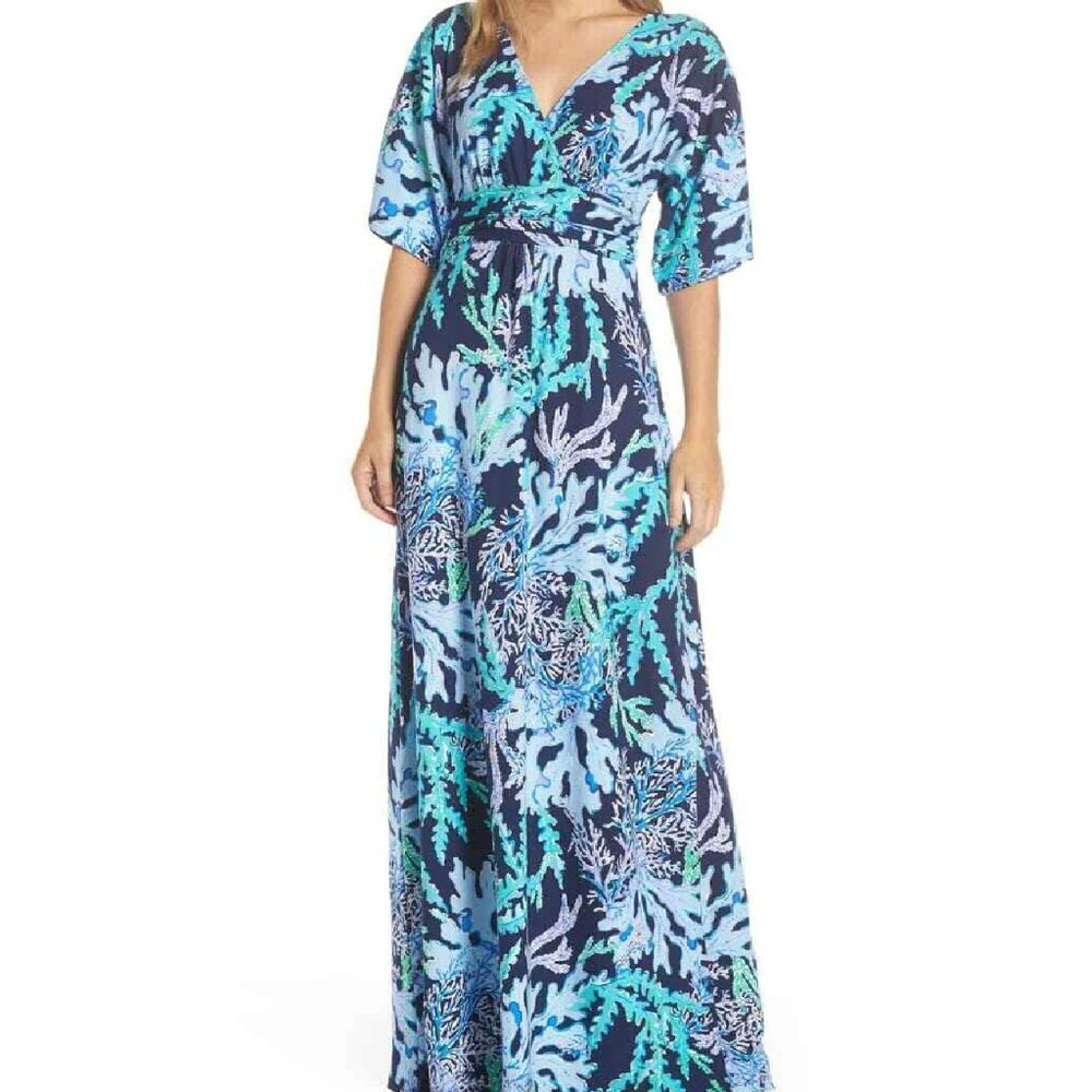 NEW Lilly Pulitzer Parigi Maxi Dress Deep Indigo Swish Sway Navy Blue Size M